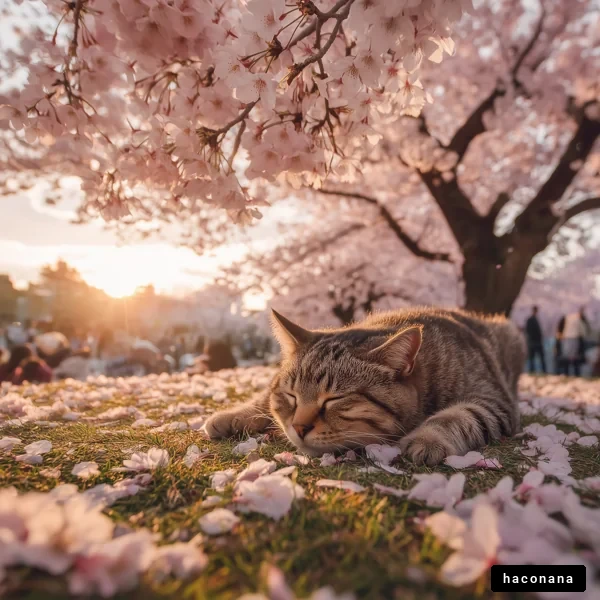 桜の下で眠る猫