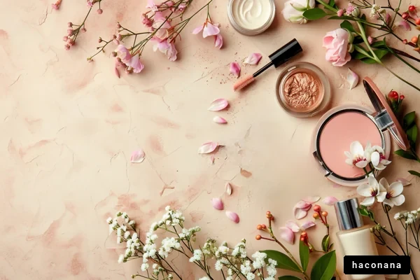 美容アイテムと花の配置