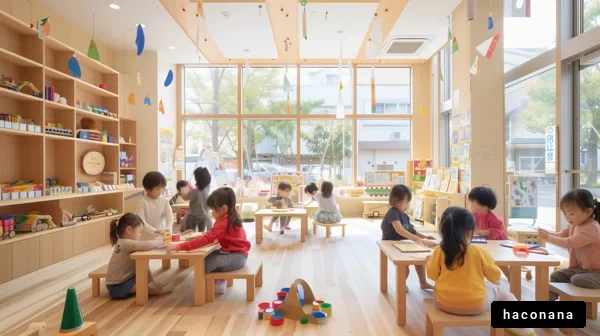 明るい教室で遊ぶ子どもたち