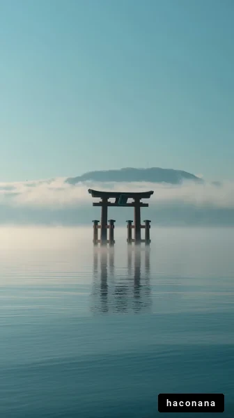 静かな湖面の鳥居