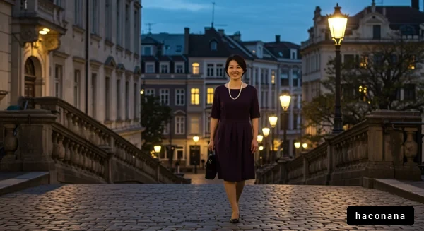 夜の街でエレガントに歩く