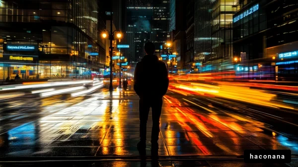 夜の都市風景とシルエット