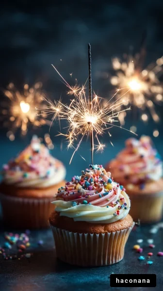 華やかなカップケーキと花火