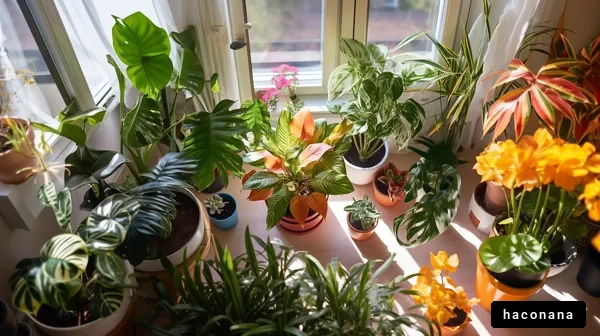 多様な観葉植物が並ぶ部屋