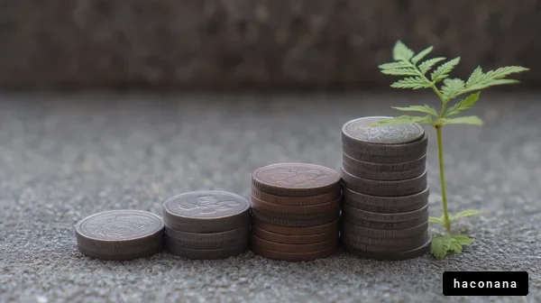 コインと成長する植物