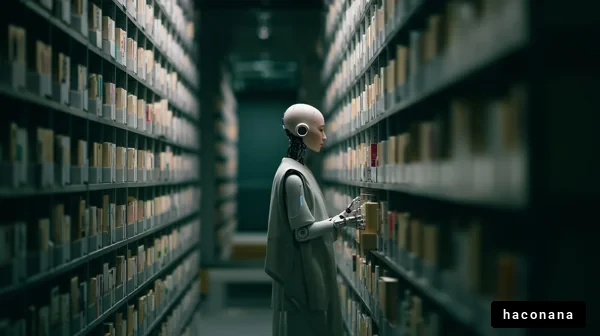 ロボットと書籍の棚