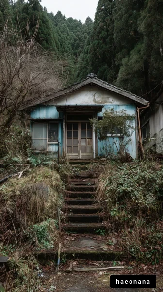 廃墟のある山間の風景