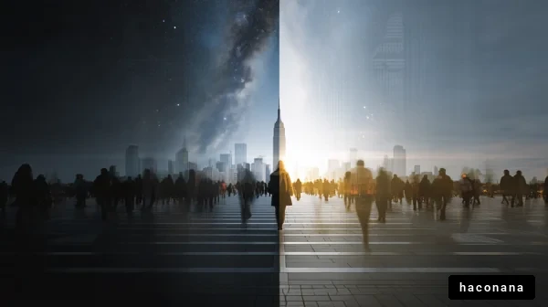 都会の夜明けと星空の街