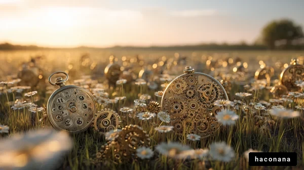 花と時計の幻想的風景