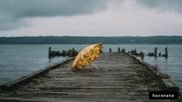 静かな湖畔の傘