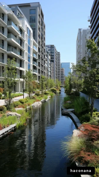 都会の水辺の風景