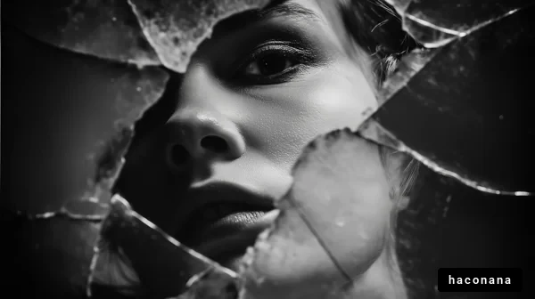 破片越しの女性の顔