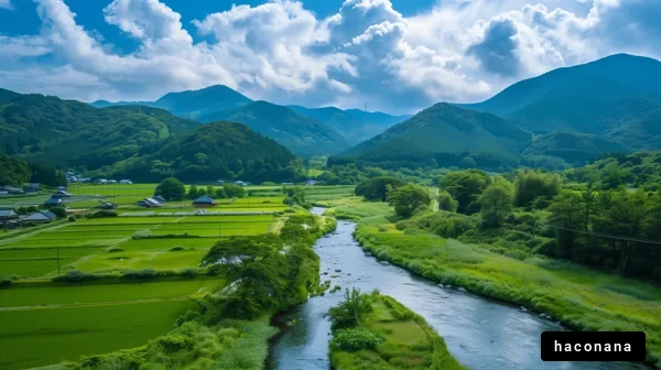 山岳と水田の美しい風景