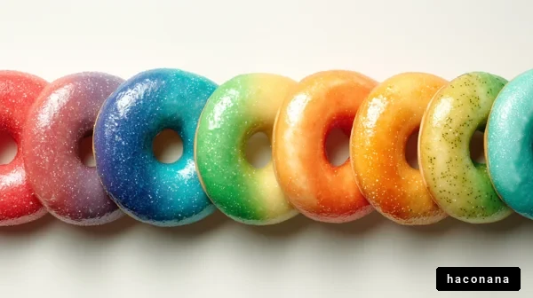 カラフルなドーナツの列