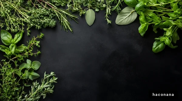 ハーブと黒い背景