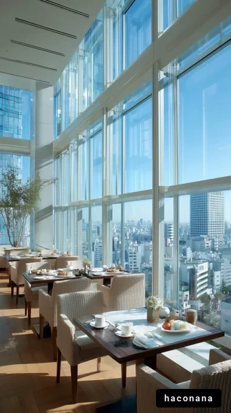 高層レストランの朝食風景