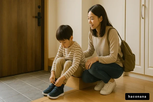 親子の靴紐を結ぶ日常