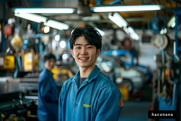 工場で働く若者の笑顔