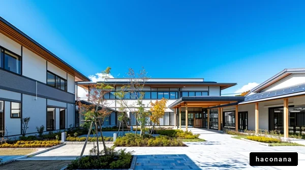 モダンな建物と庭の風景