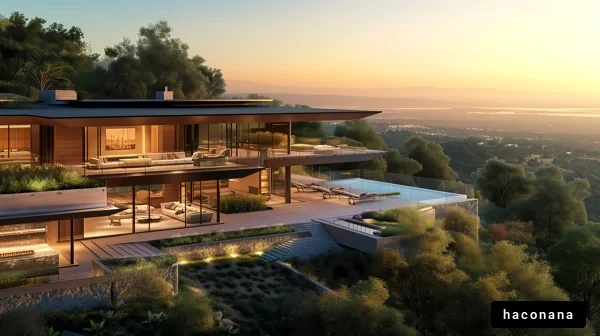 美しい山の上の現代的な家