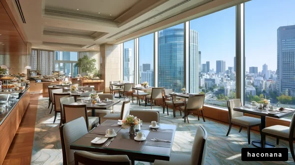 高層ビル内のようなカフェ