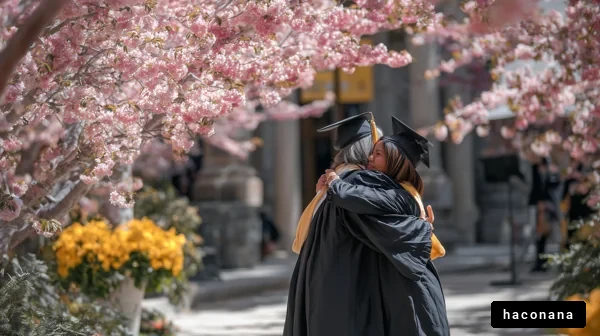 卒業の喜びを分かち合う