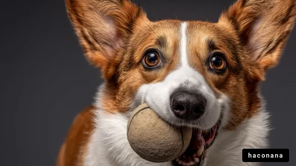 ボールを咥えた犬の笑顔