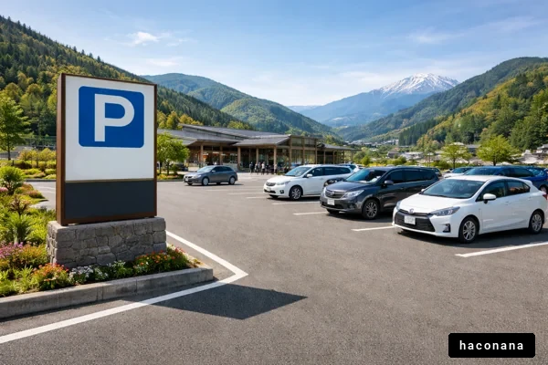 山間の駐車場と風景