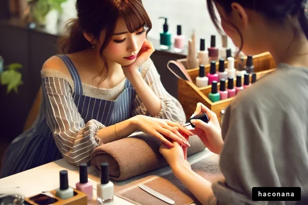 ネイルサロンでリラックスする女性