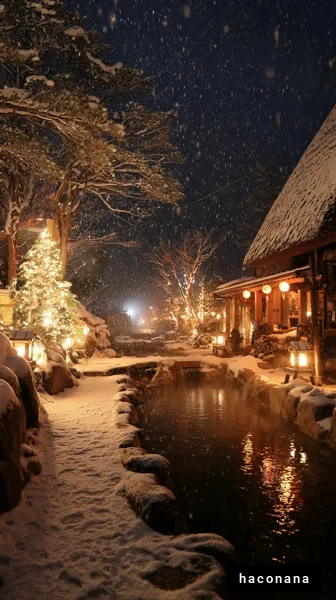 雪景色の温泉街