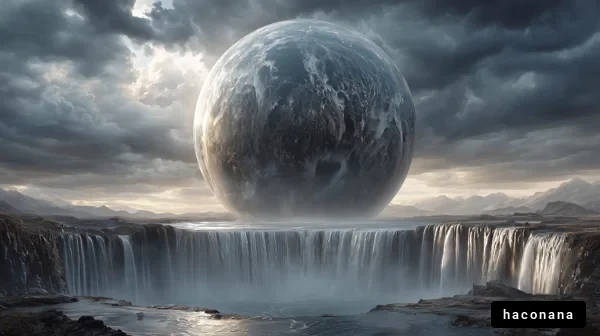 幻想的な滝と惑星