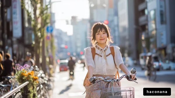 自転車に乗る女性の笑顔