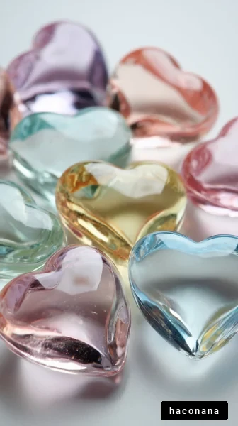 カラフルなハート型のガラス