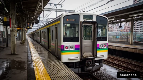 日本の駅に停まる電車