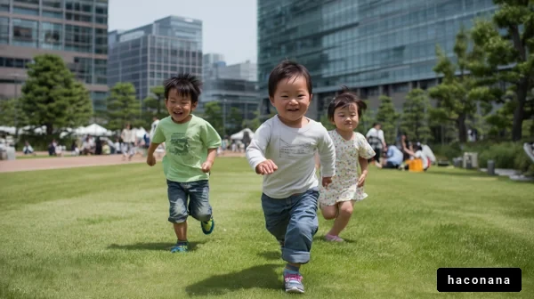 子供たちが走る公園
