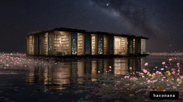 幻想的な水上図書館