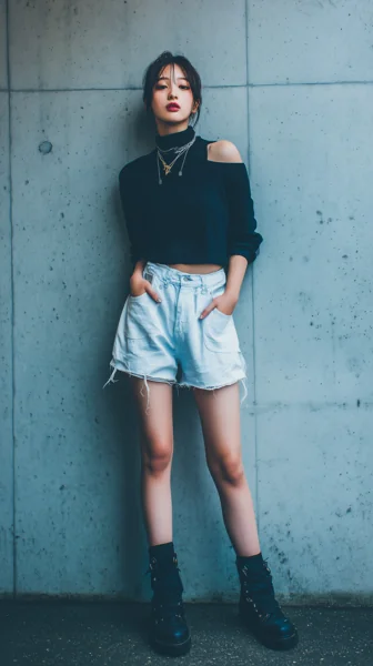 ストリートファッションの若い女性