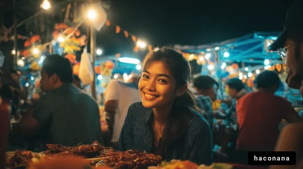 夜市での食事と笑顔