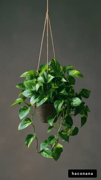 吊るした観葉植物のある風景