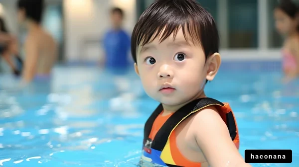 プールで遊ぶ幼児