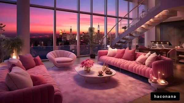 洗練されたピンクのリビング