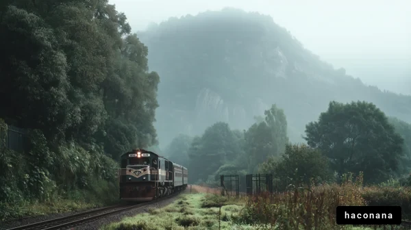 霧の中の列車風景