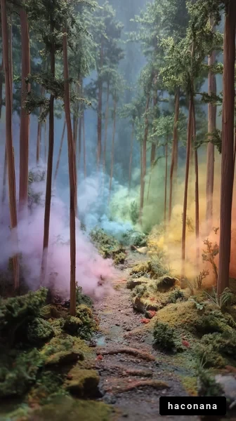 霧の中の幻想的な森