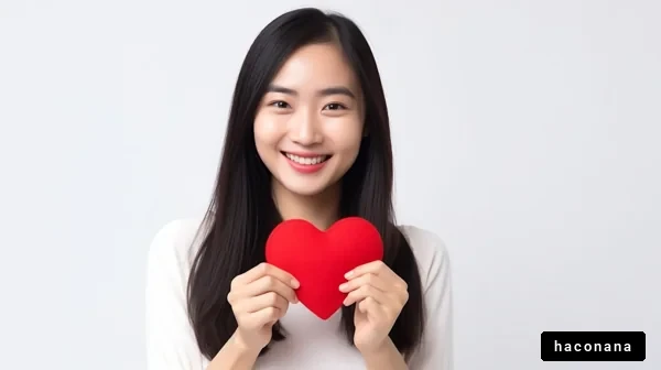 ハートを持つ女性の笑顔