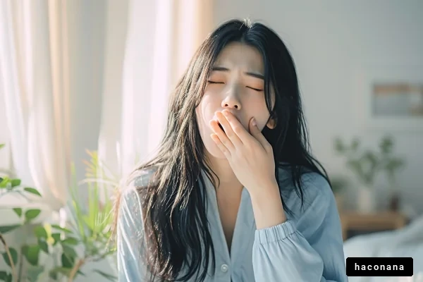 朝のあくびをする女性