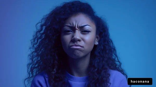 不満げな表情の女性