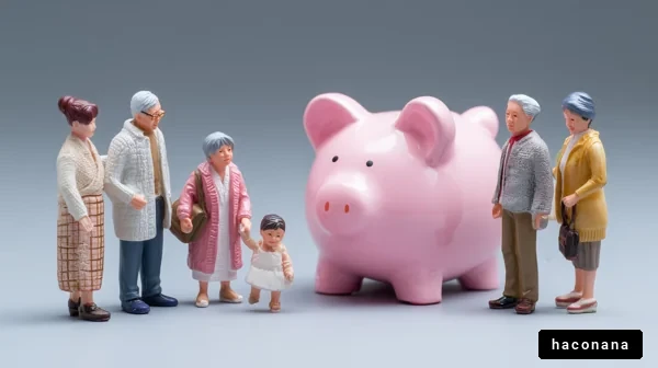 家族と貯金箱の風景