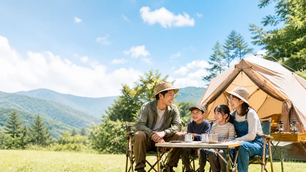 家族でキャンプを楽しむ笑顔の風景