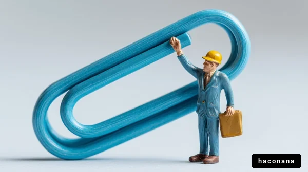 青いクリップと働く男性