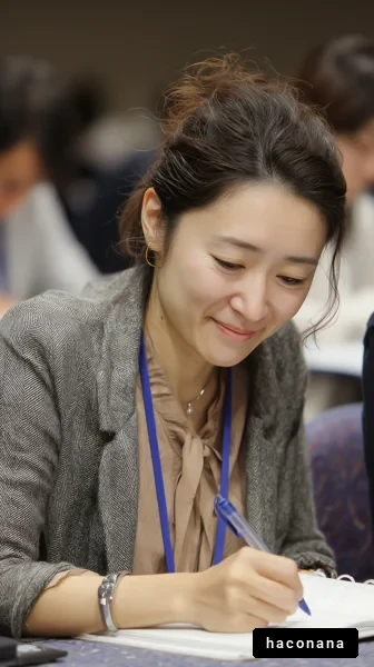 学びに集中する女性の笑顔